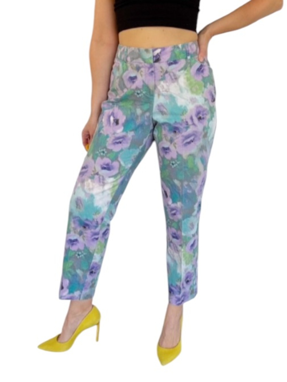 Larry Levine pastel purple blue floral cotton stretch crop ankle pants size 10
